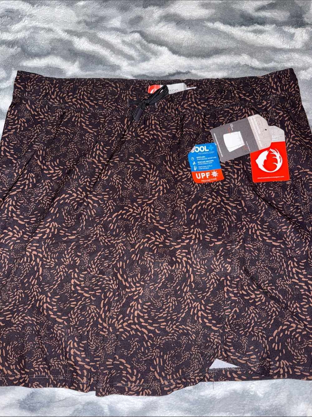 Women’s Swim Board Shorts — Black with Brown Swirl Print